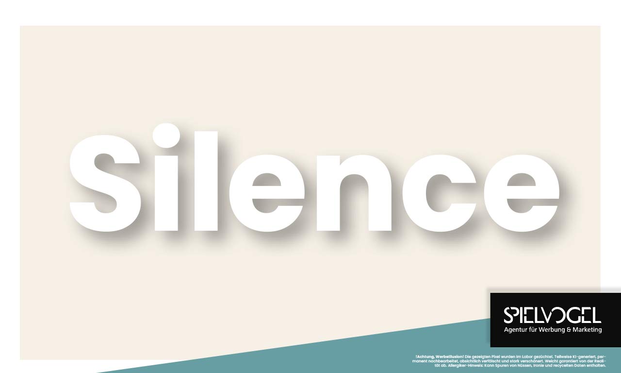 Farbe des Monats September 2026 - Silence: elegante weiße 3D-Typografie auf Pantone 11-0610 TSX Hintergrund mit Schatteneffekt - Trendfarben und Farbpsychologie