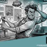 Comic-Illustration eines trotzigen Ladeninhabers, der trotz Bürokratie-Frust das Krönchen richtet und ein EU-Garantielabel anbringt. Ein Schild im Laden signalisiert: 'Anders als andere, besser als andere'